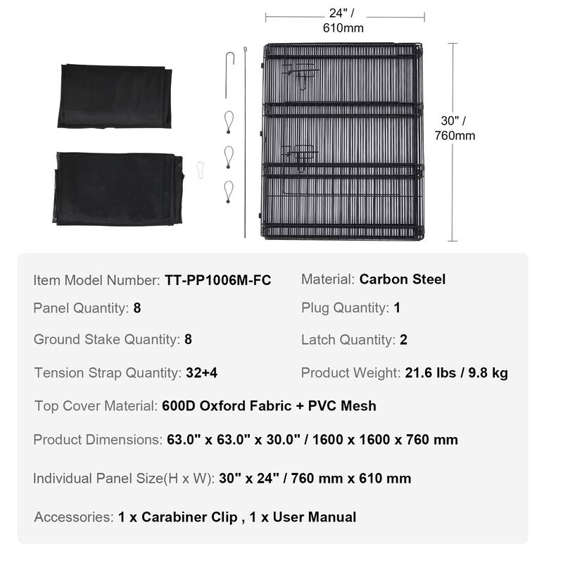 Dog Playpen, Panels Foldable Metal Pet Exercise Pen, Dog Fence Indoor and Outdoor Pen for Dogs, Cats and Other Small Animals