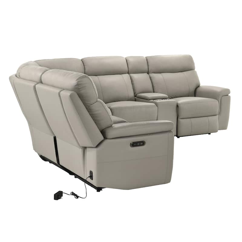 Furniture of America Joren Modern FSC Certified Leather Match Power Recline Sectional with Console and USB Port