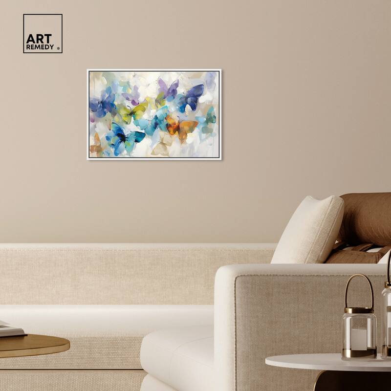Art Remedy Fluttering Butterflies Framed Butterfly 1 Piece Canvas Wall Art