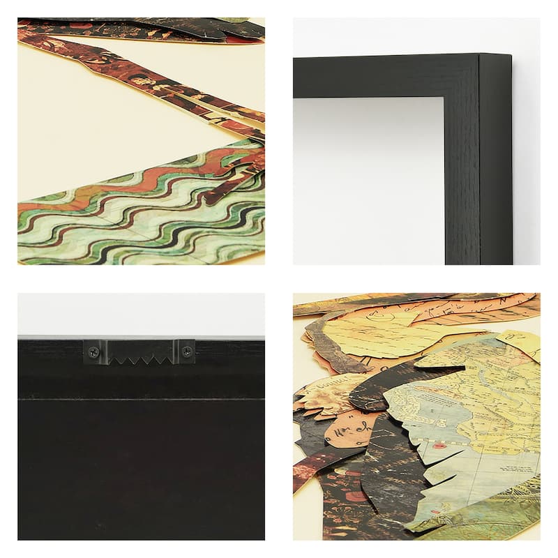 "Crane" Dimensional Collage Framed Graphic Art Under Glass Wall Art