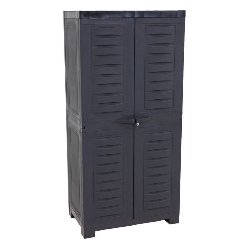 HomeRoots 49" Dark Gray Heavy Duty Plastic Locking Two Door Utility Cabinet - 23.50 in. x 48.75 in. x 14.00 in.