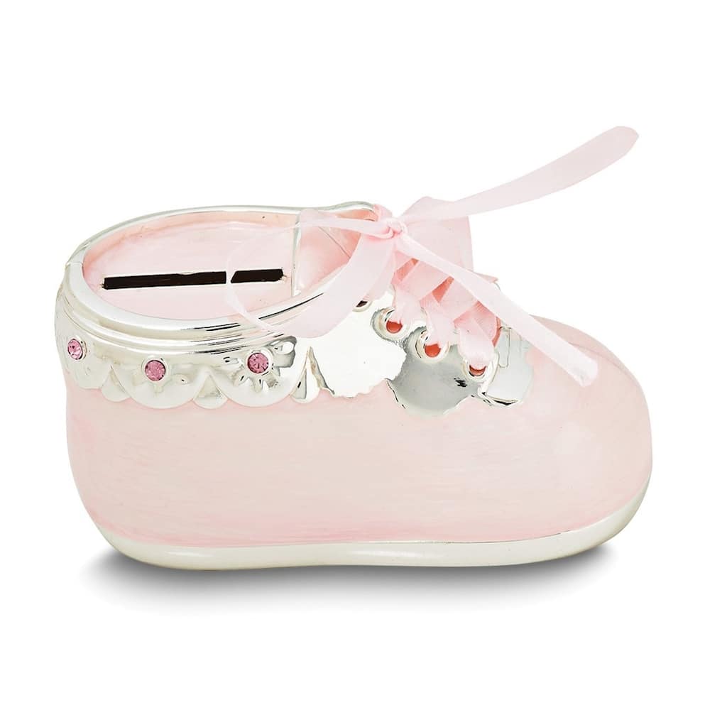 Curata Silver-Tone Zinc Alloy Pink Enameled Baby Shoe Bank