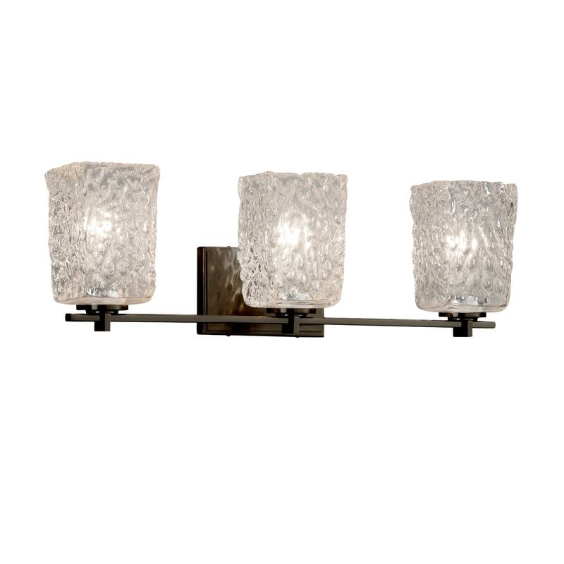 Justice Design Veneto Luce Era 3-light Dark Bronze Bath Bar, Clear Textured Square - Rippled Rim Shade