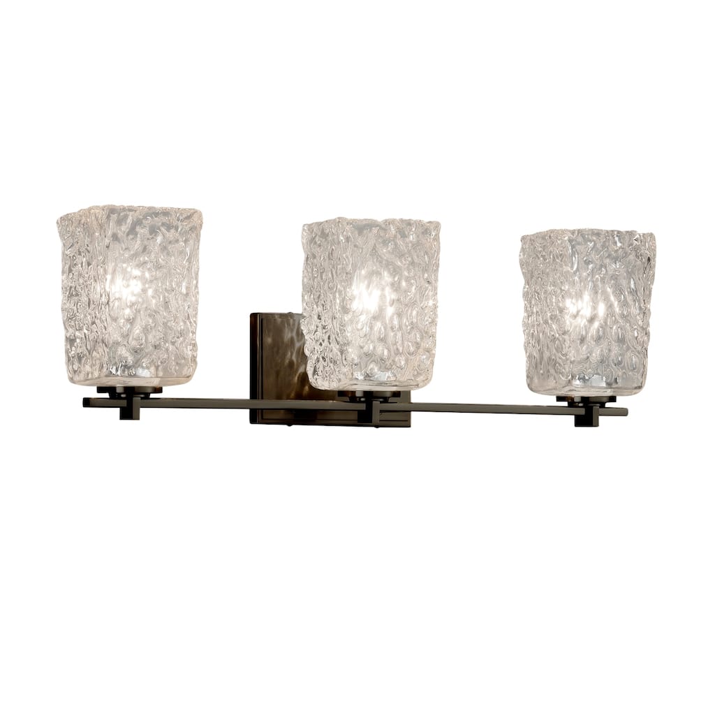 Justice Design Veneto Luce Era 3-light Dark Bronze Bath Bar, Clear Textured Square - Rippled Rim Shade