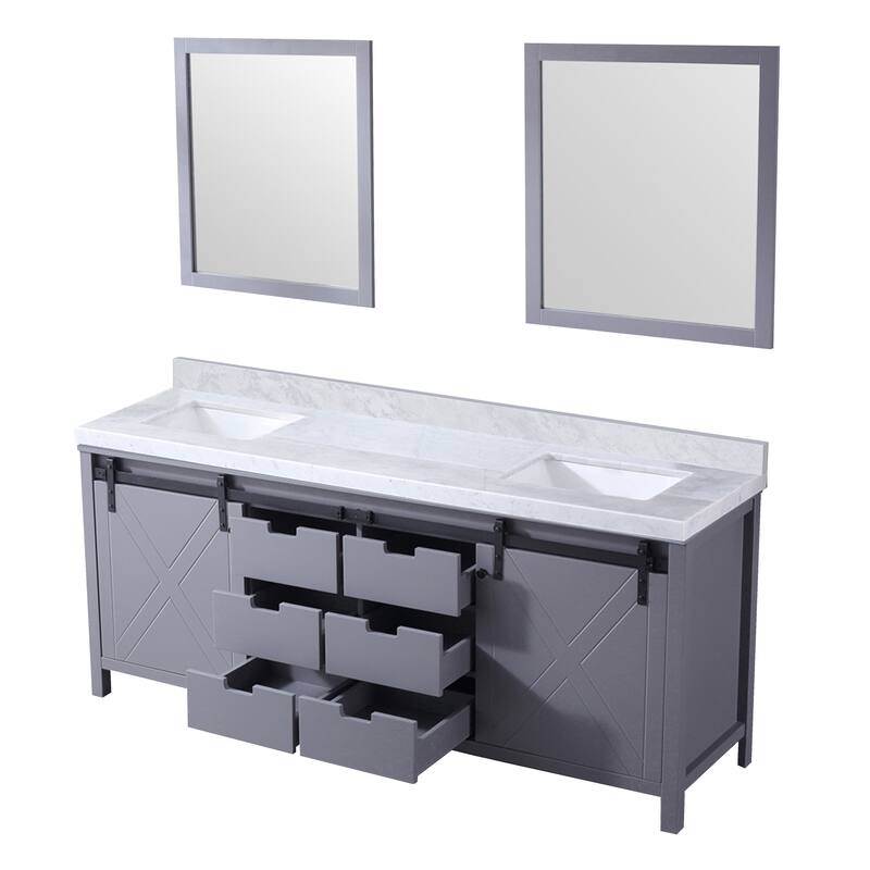 Marsyas 80 in W x 22 in D Dark Grey Double Bath Vanity, Carrara Marble Countertop and 30 in Mirrors
