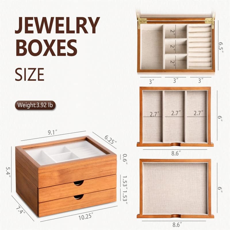 Jewelry Box with Glass Lid