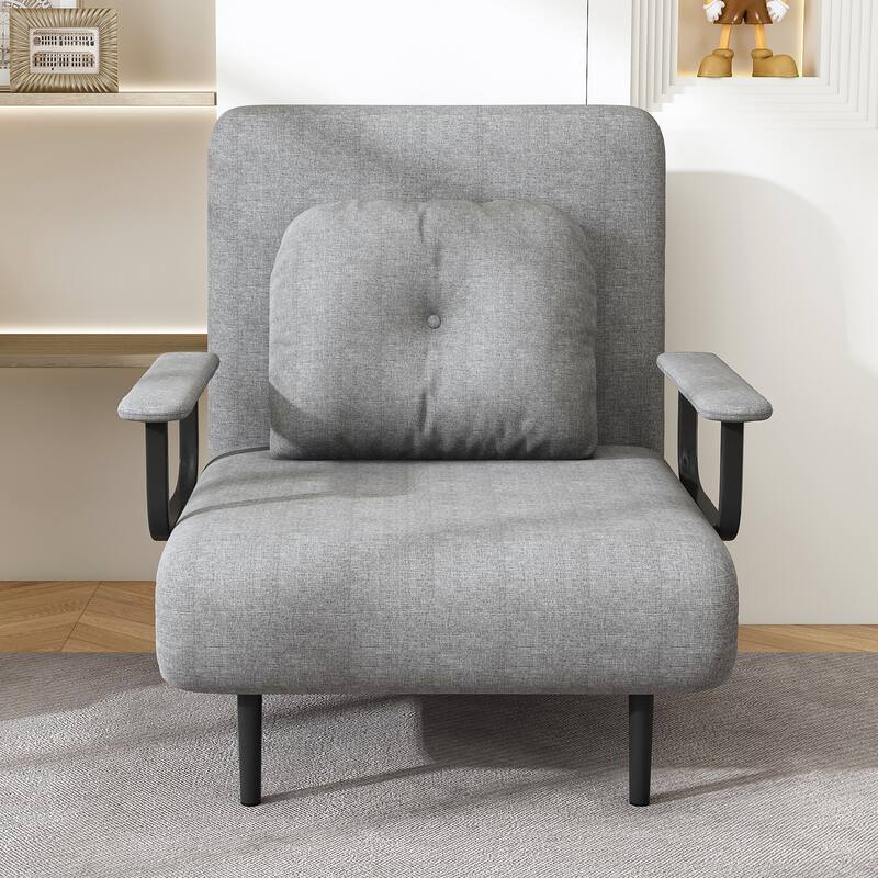 Folding Sofa Bed Convertible Chair 5 Positions Adjustable Backrest with Pillow - Grey