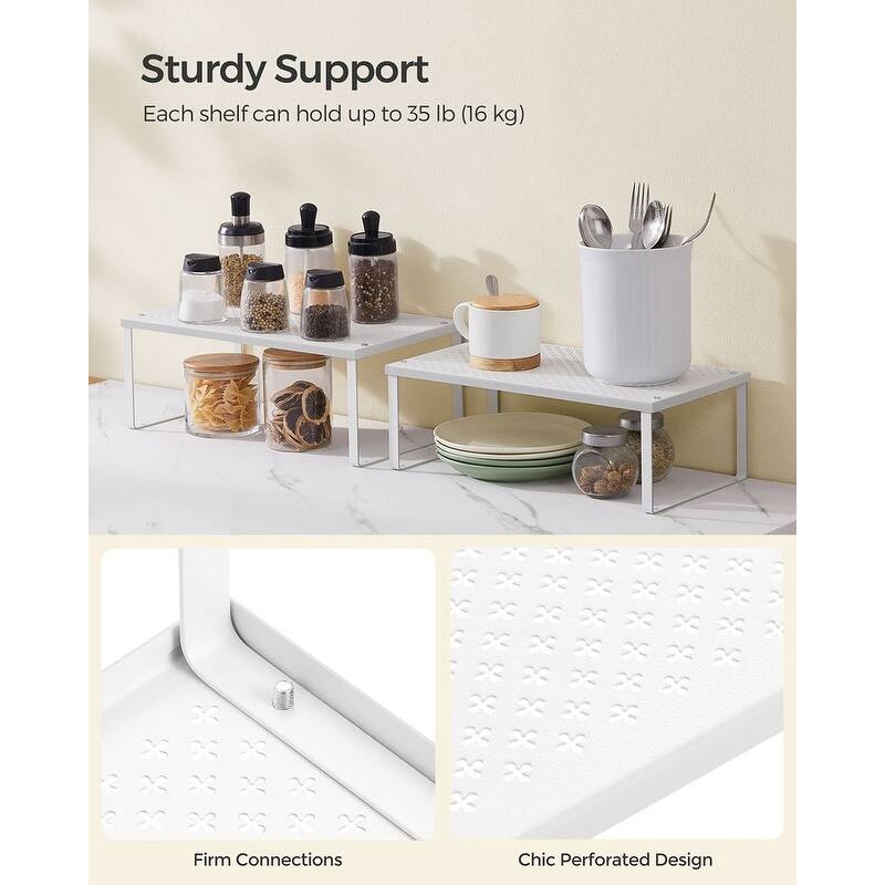 Set of 2 Stackable and Expandable Metal Kitchen Counter Shelves for Small Appliances or Spices