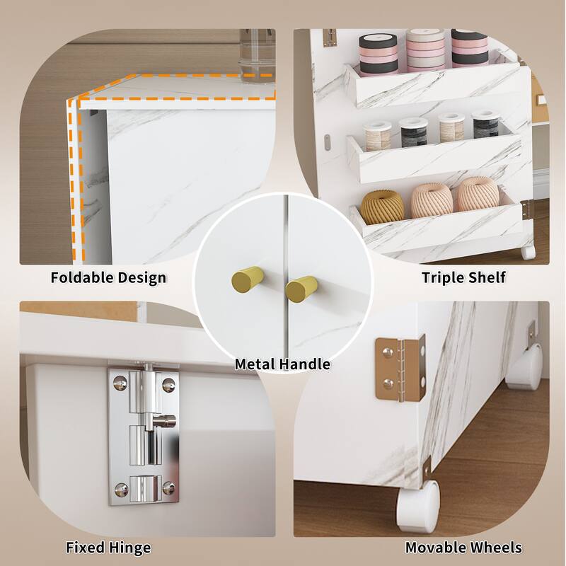 Anmytek Space Saving Folding Sewing Machine Desk with Storage Mobile Craft Table