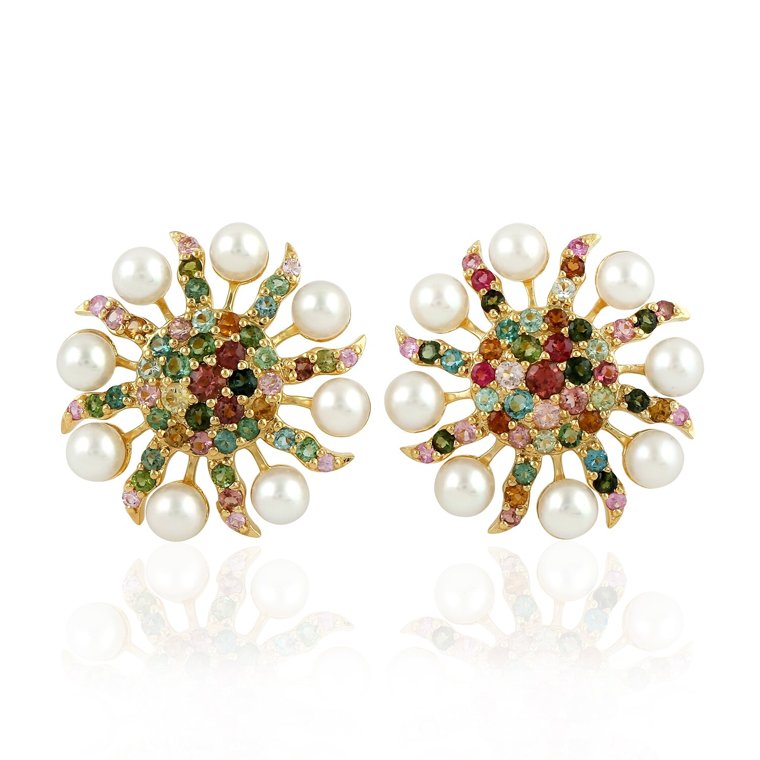 Shop 18k Yellow Gold Sunburst Stud Earrings Pearl Tourmaline Pearl Jewellery Black Friday Sale On Sale Overstock 29071931