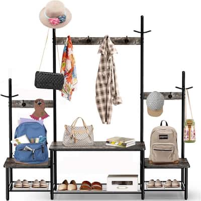 Hall Tree Entryway Bench with Coat Rack and Shoe Storage