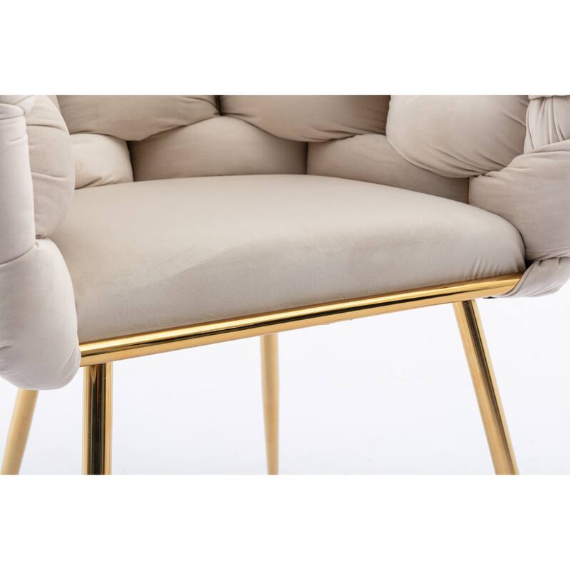 Beige Modern 28.7" Velvet Upholstered Accent Chairs with Gold - Plated Metal Legs (Set of 2)