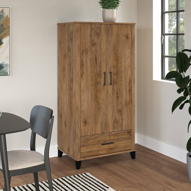 Somerset Tall Kitchen Pantry Cabinet with Drawer by Bush Furniture - Fresh Walnut