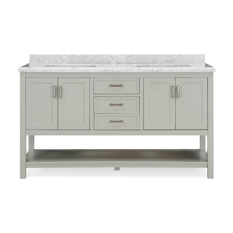 Furniture of America Anya 61" Double Bathroom Vanity with White Carrera Marble Top and Undermount Sink
