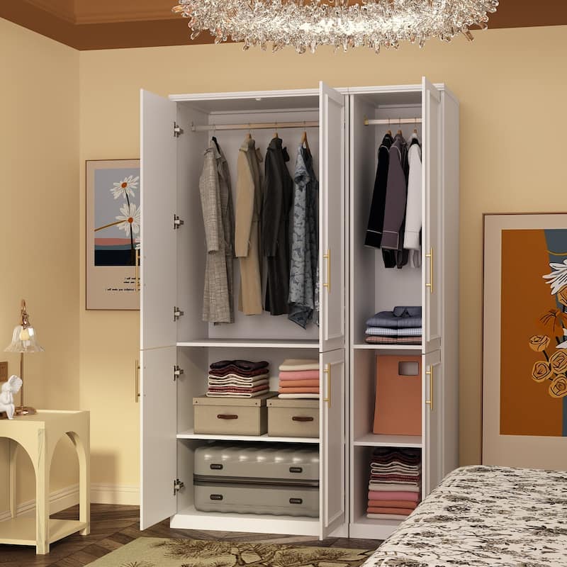 74.8"H Modular Armoire&Wardrobe Storage Closet Cabinet Organizer White