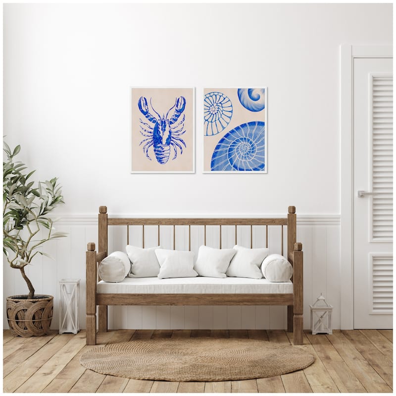 Kate and Laurel Sylvie Lobster and Ocean Charms 1 Framed Canvas Art Set by Nikita Jariwala
