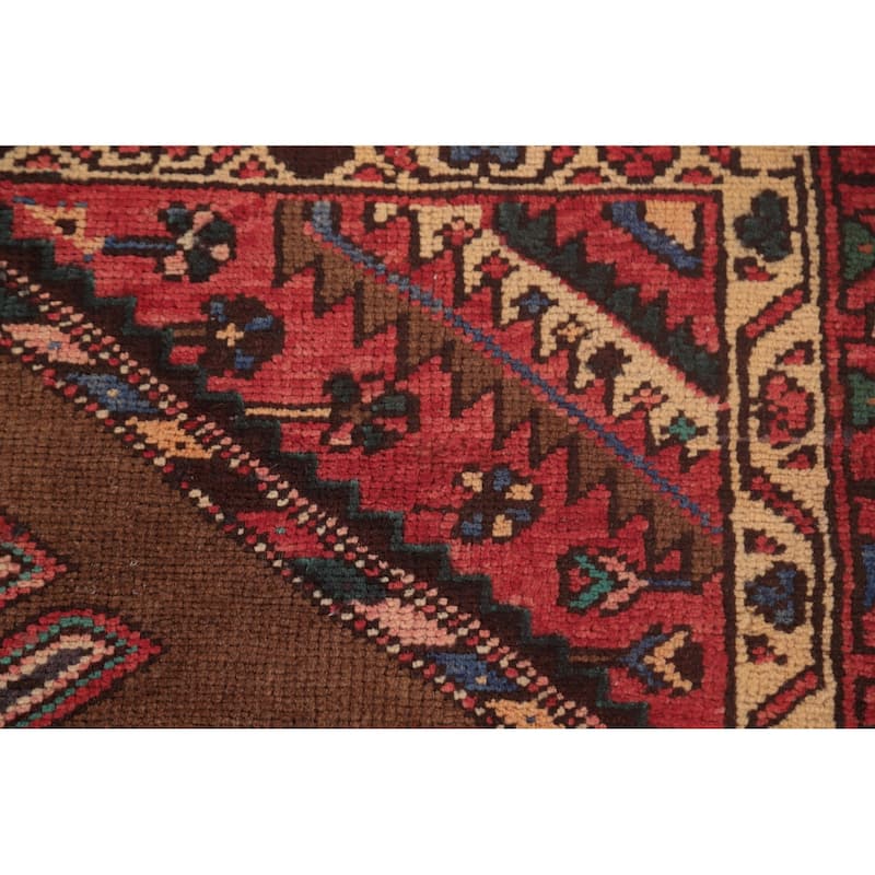 Brown Geometric Hamedan Vintage Persian Area Rug Handmade Wool Carpet - 4'6"x 7'1"
