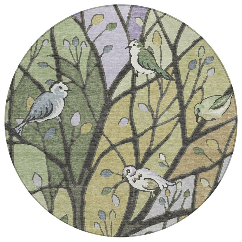 Machine Washable Indoor/ Outdoor Bird Mosaic Chantille Rug