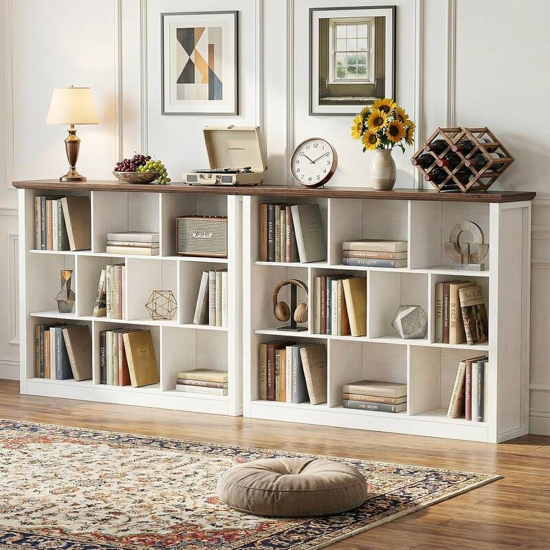 7/10 Cube Bookcase Organizer with Backpanel, 50" Wooden Storage Book Shelf for Living Room, Bedroom, Home Office, Kids Room