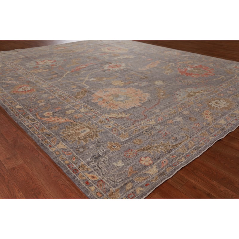 Hand Knotted Oriental 100% Wool Carpet Transitional All-Over Greys & Charcoal Oushak Area Rug - 9' 8'' X 8' 3''