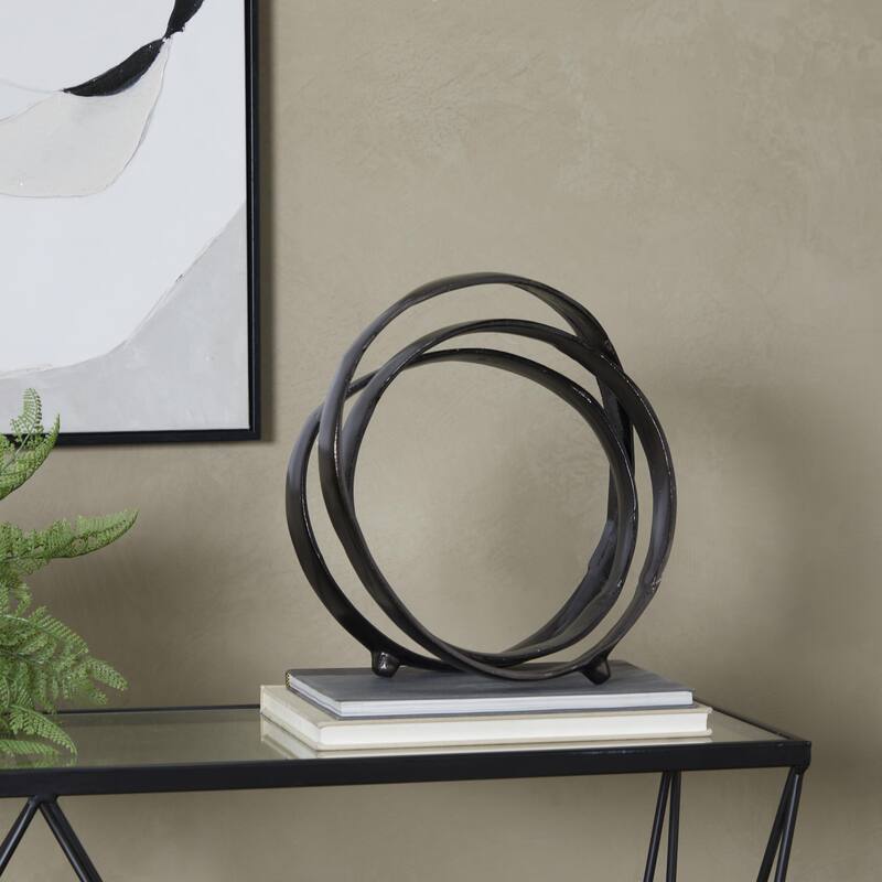 Aluminum Metal Abstract Looped Decorative Sculpture - Silver, Gold, Black - Roche River Decor