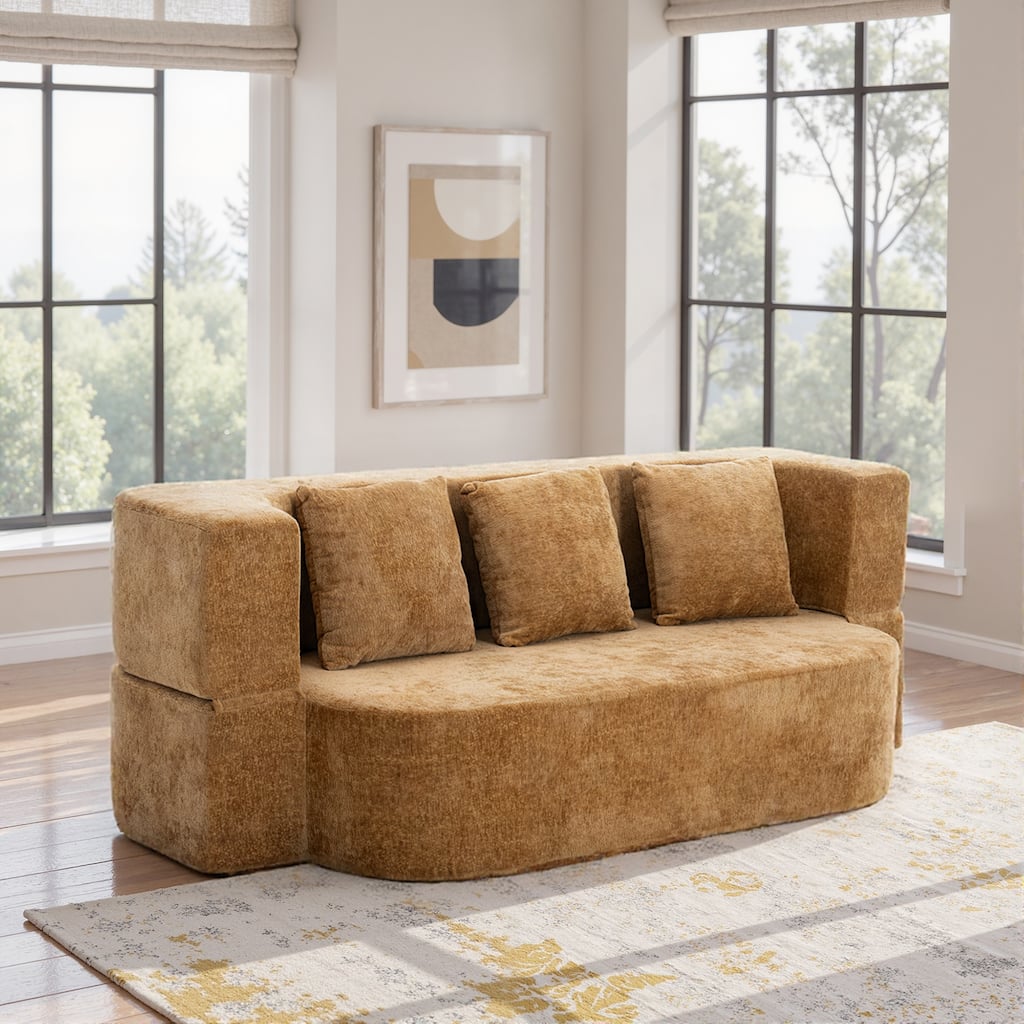 79" boneless loveseat Convertible Folding Sofa Bed, Twin Sleeper Sofa with Pillow, Modern Chenille Couch for Living Room