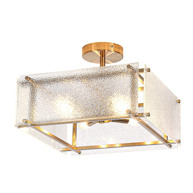 Modern 4 Light Semi Flush Mount Textured Glass Black Metal Design