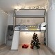 preview thumbnail 10 of 16, Modern Twin Size Loft Bed House Bed With Two Storage Drawers and Slide For Bedroom,Dorm,Kids Grey