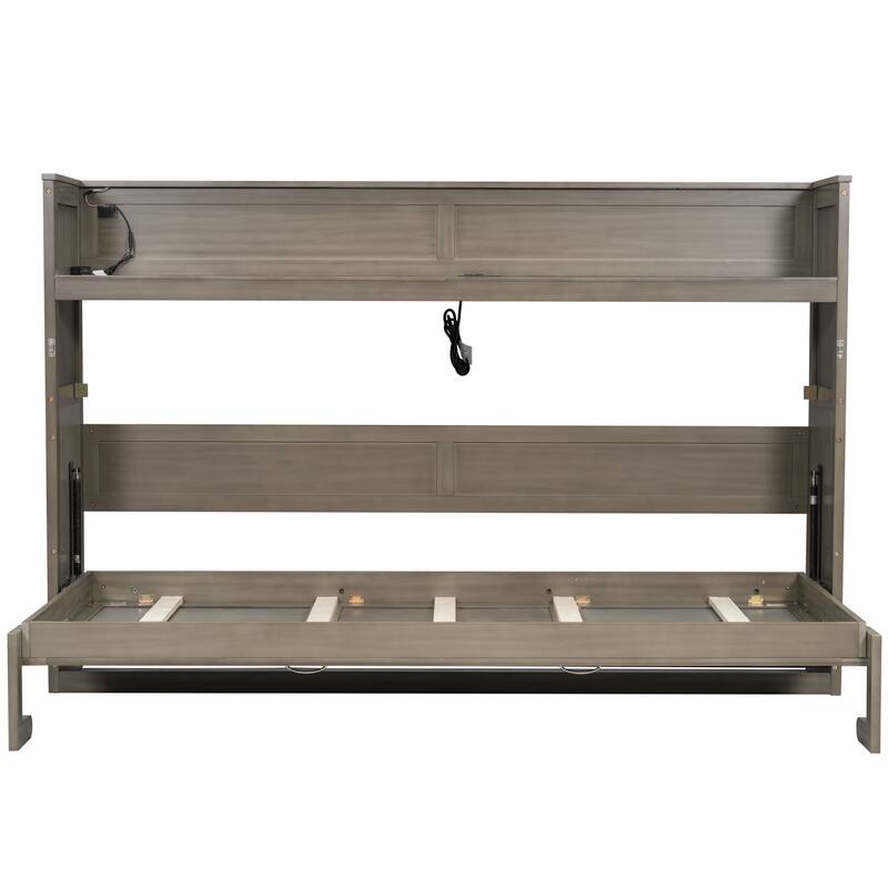 Twin XL Size Murphy Bed with Desk,LED Light and USB Charging Station