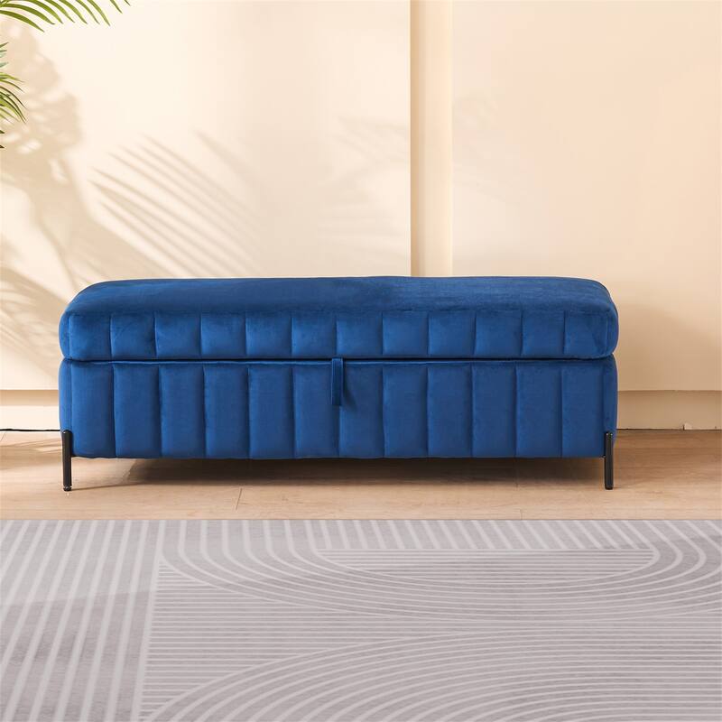 49.21" Upholstered Velvet Storage Bench with Metal Legs for Bedroom
