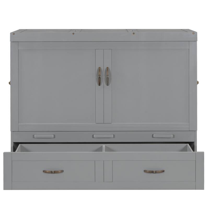Space-Saving Design Murphy Bed with USB Ports, Large Drawers and Metal Handles