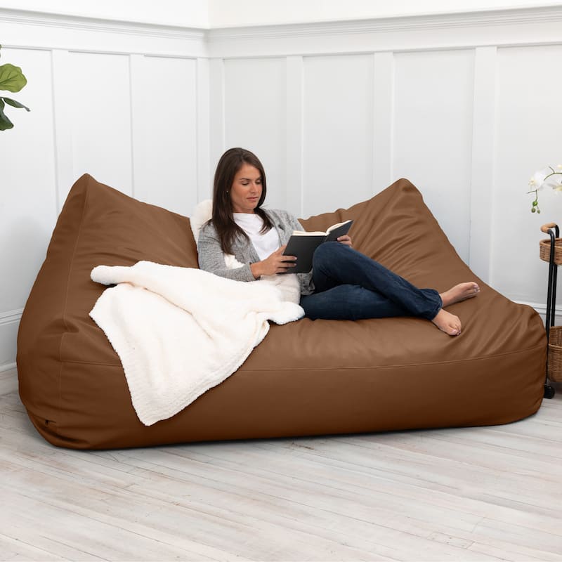 Atrium Collection Lozia Loveseat - Large Bean Bag Sofa for Home Theaters, Offices, Schools & Receptions - Faux Leather - N/A - Walnut