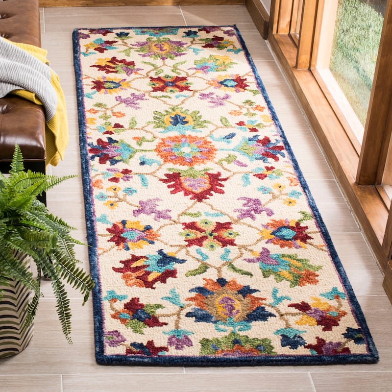 SAFAVIEH Handmade Aspen Argyroula Boho Tribal Wool Rug - 2'3" x 7' Runner - Ivory/Blue