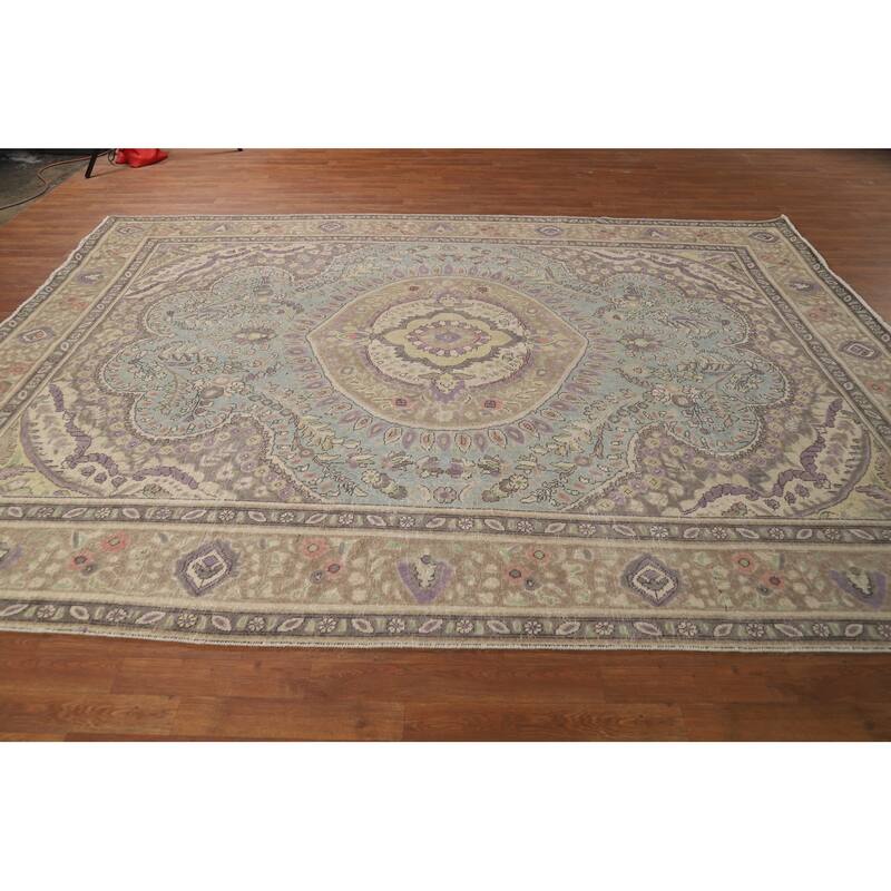 Traditional Blue Medallion Tabriz Persian Rug Hand-Knotted Wool Carpet - 8'2"x 11'0"