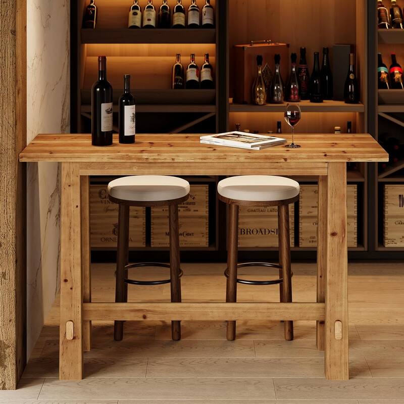 Solid Wood Bar Table, 63" Counter Height Pub Table for Kitchen, Home Bar - 63" L x 19.7" W x 39.37" H