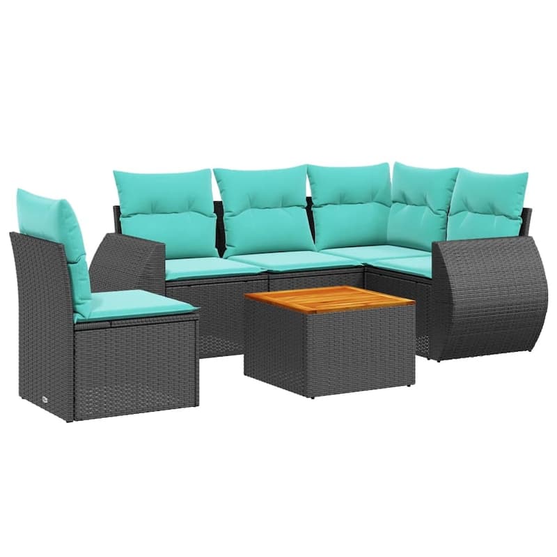 vidaXL 6 Piece Patio Sofa Set with Cushions Black Poly Rattan - 24.4 x 24.4 x 27.2