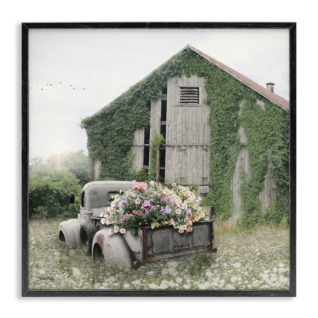 Stupell Magical Farmhouse Barn Green Vine Botanicals Flower Field Framed Wall Art - Grey