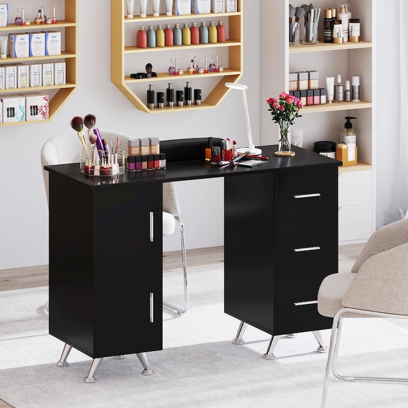 Gymax Manicure Table Nail Desk w/ Drawers Wrist Rest Metal Legs Nail