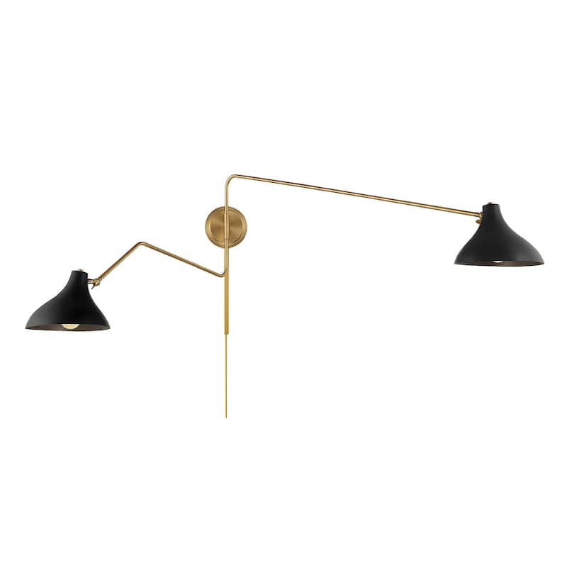 Bellevue SH90088 2 Light 21" Tall Hardwired or Plug-In Wall Sconce - Matte Black / Natural Brass