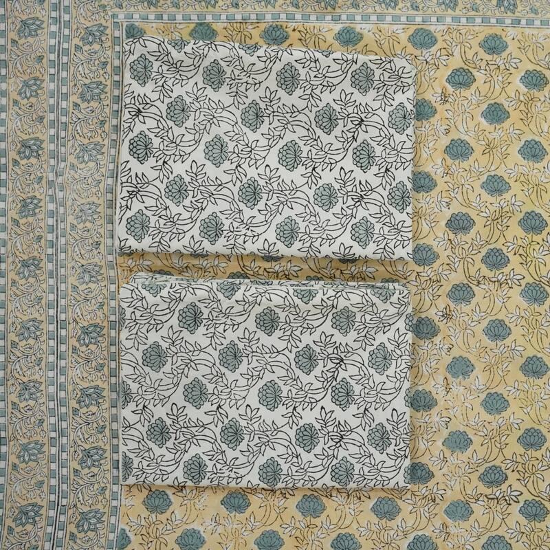 Fabdivine Handmade Block Print Flat Sheet or Bed Sheet Cotton Fabric Floral Home Decor