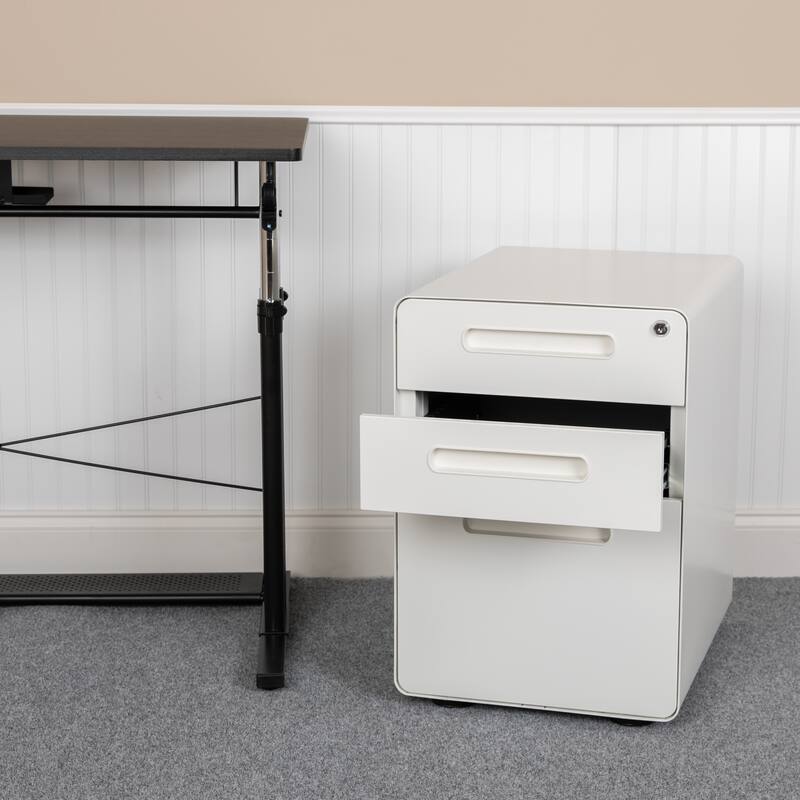 Ergonomic 3-Drawer Mobile Locking Filing Cabinet Storage Organizer - White