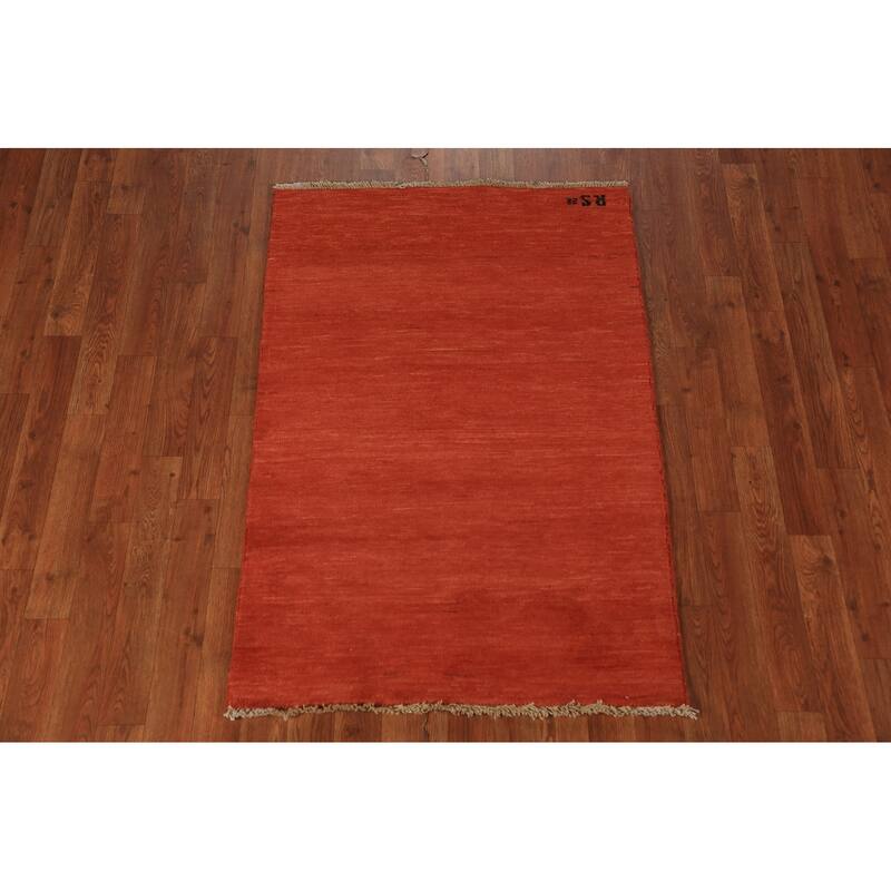 Orange Gabbeh Oriental Rug Handmade Stripe Wool Carpet - 2'9" x 4'2"