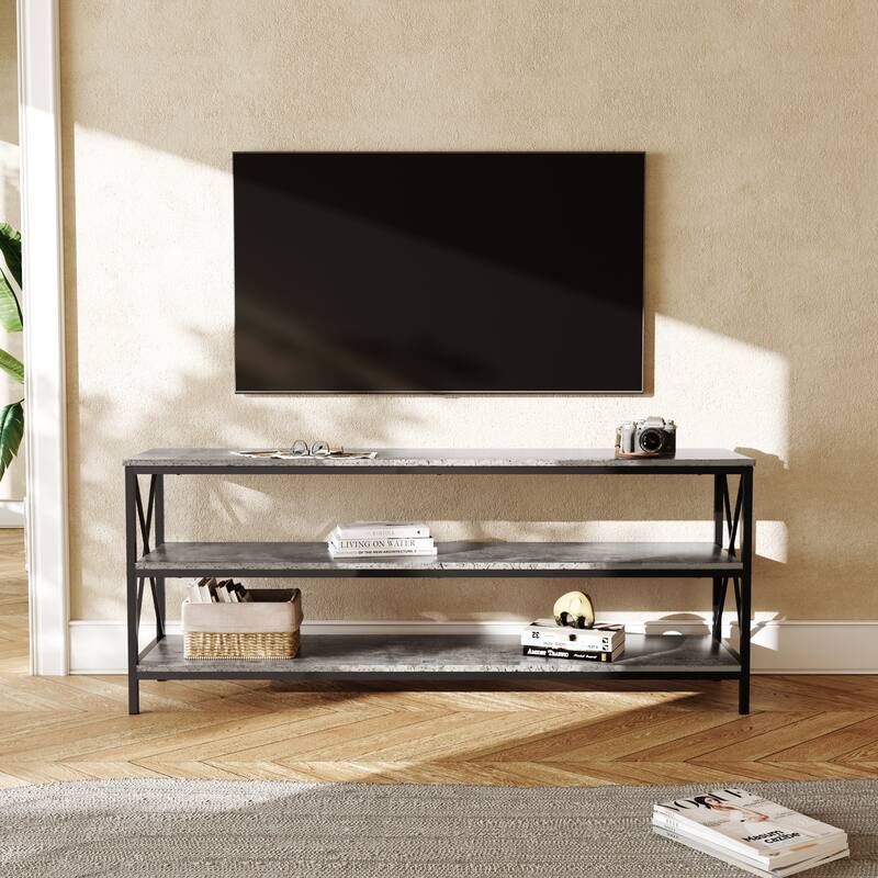 Industrial 57.8-Inch Wide Wood TV Stand Media Console