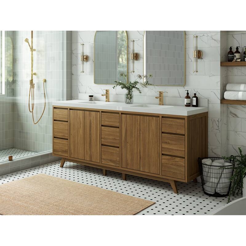 Willow Collections 84 in. W x 22 in. D Madison Teak Double Sink Bathroom Vanity with Countertop