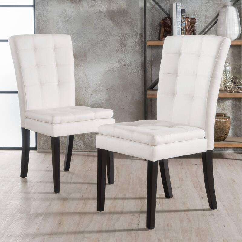 Dining Room Furniture - Fabric Upholstered Dining Chairs with Birch Leg, Modern Armless Dining Chairs Set of 2 for Kitchen - Beige