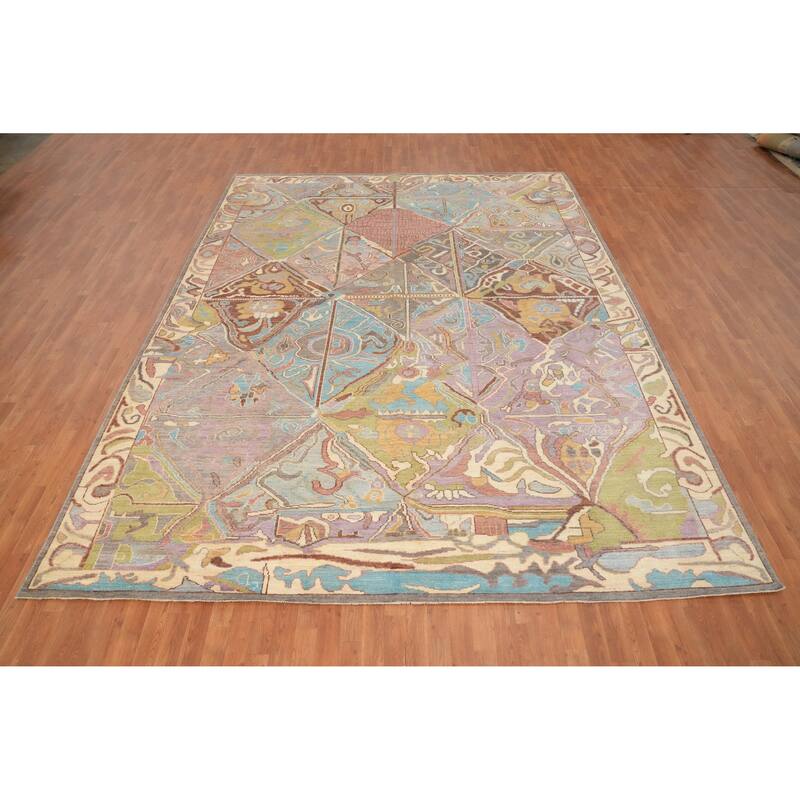 Hand Knotted Oriental 100% Wool Carpet Transitional Geometric Multi-Colored Oushak Area Rug - 12' 10'' X 9' 11''