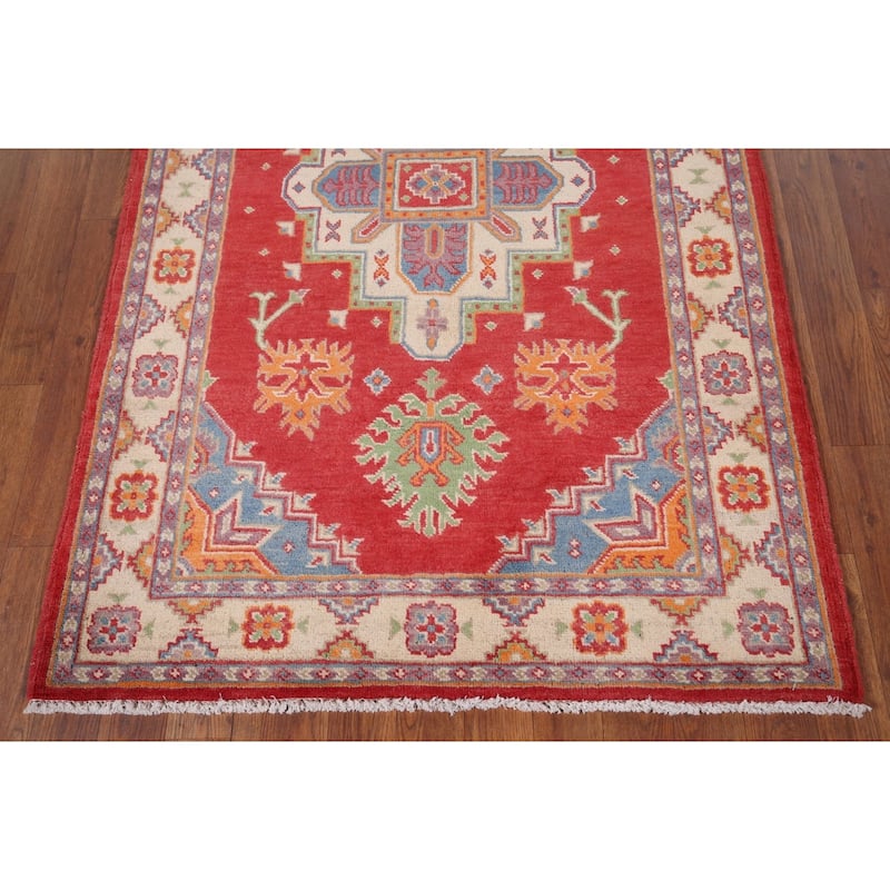 Geometric Kazak Accent Rug Hand-Knotted Traditional Wool Carpet - 3'5" x 5'2"