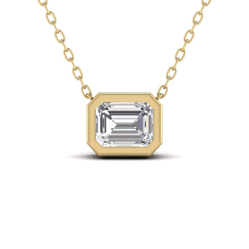 Marquee Lab Grown 1/4 Carat Emerald Cut Bezel Set Diamond Solitaire Pendant in 14K Yellow Gold