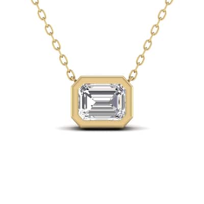 Marquee Lab Grown 1/4 Carat Emerald Cut Bezel Set Diamond Solitaire Pendant in 14K Yellow Gold