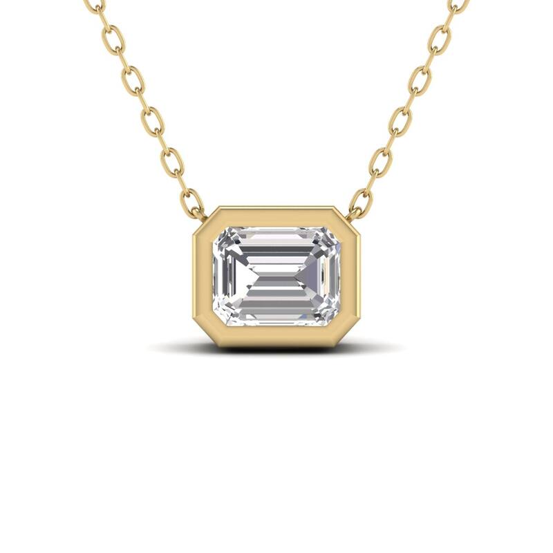 Marquee Lab Grown 1 Carat Emerald Cut Bezel Set Diamond Solitaire Pendant in 14K Yellow Gold